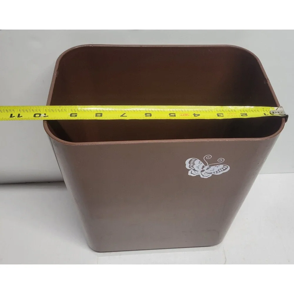 Vintage Brown Plastic Wastebasket with White Butterfly Graphic Small‎ Trash Can